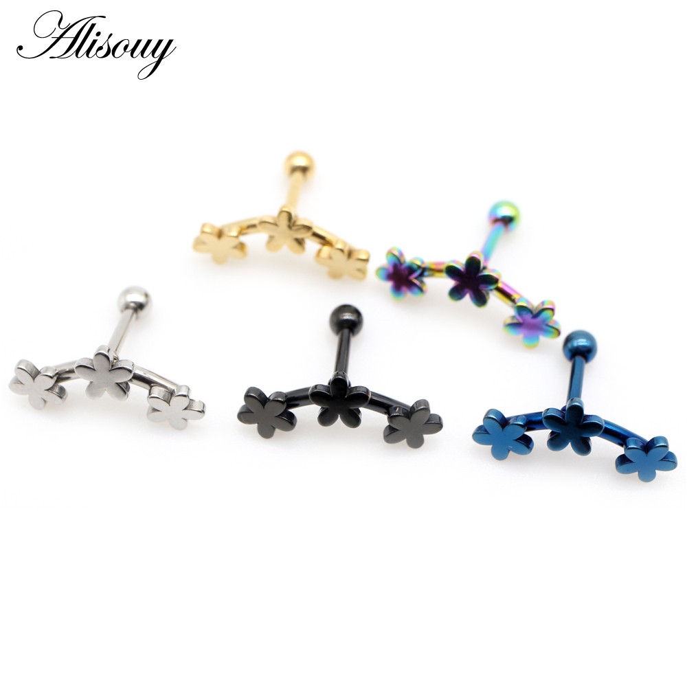 Alisouy Set 2 Khuyên Tai Hình Bông Hoa / Ngôi Sao / Bóng Tròn Bằng Thép Không Gỉ Thời Trang unisex