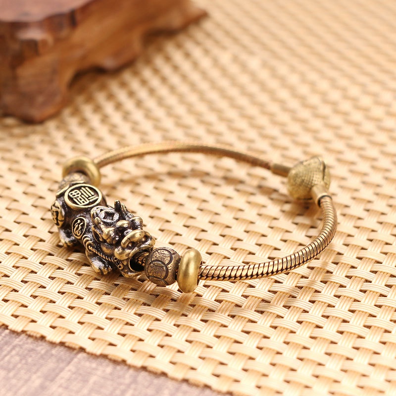 Vòng tay kim loại hình động vật bằng đồng thau sáng tạo cá tính kiểu dân tộc thần thoại cổ phong cách Rock Punk Hip hop