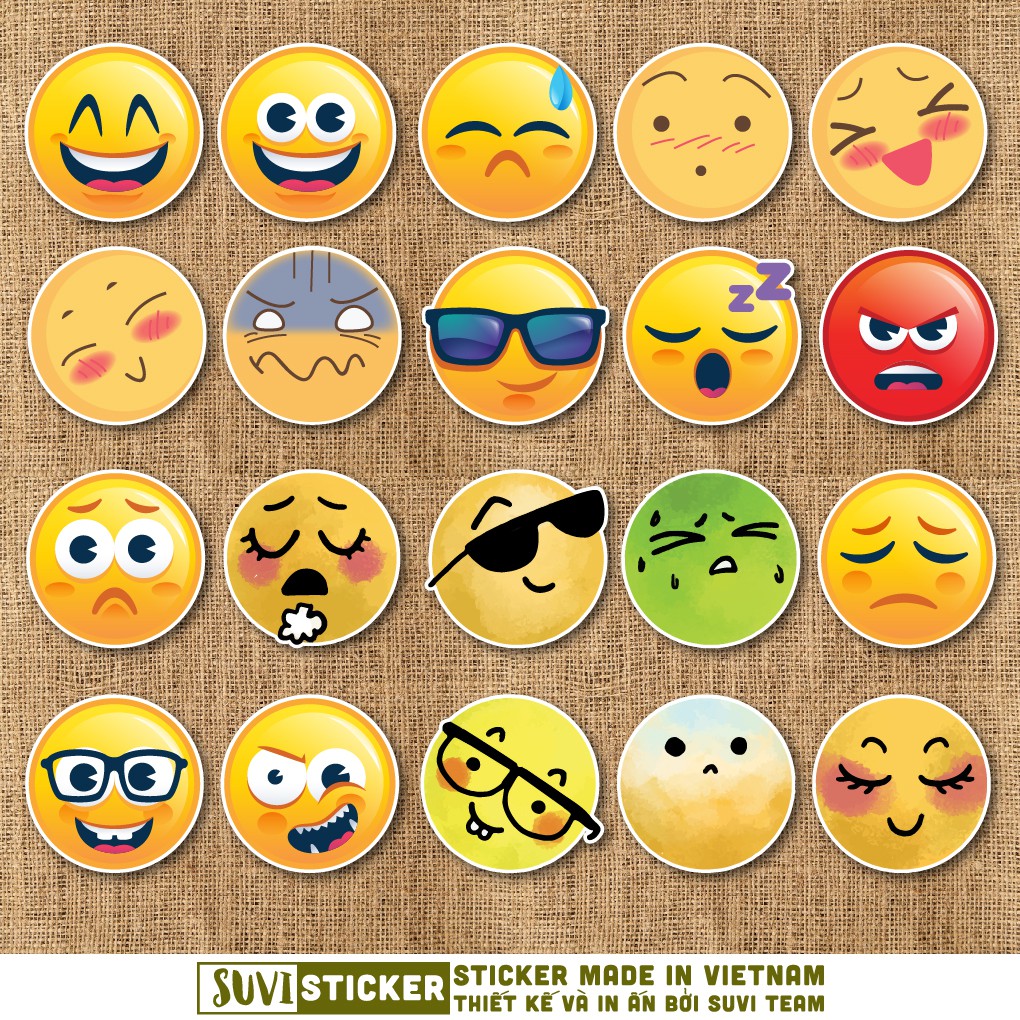 50 Sticker Emoji chống nước sticker dán laptop, điện thoại, đàn guitar, mũ bảo hiểm, vali. MSP: I01