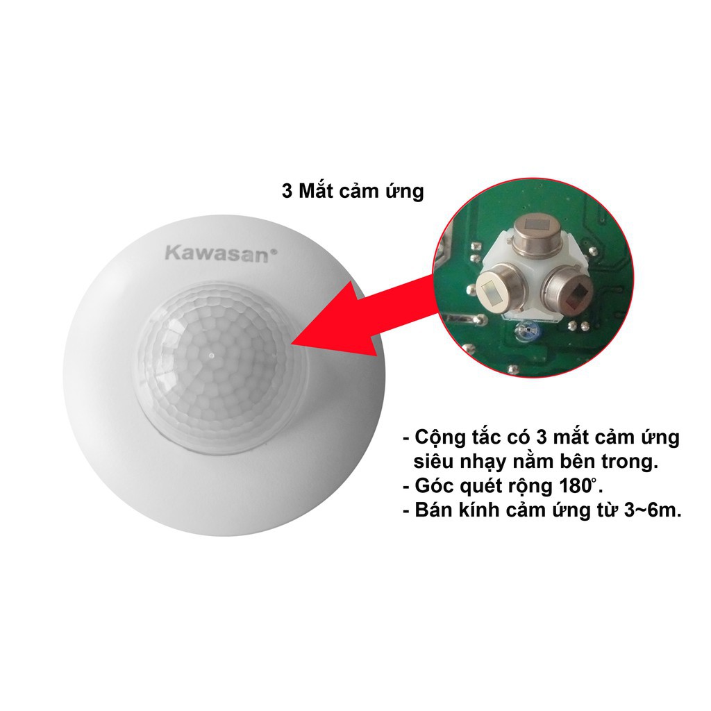 CÔNG TẮC CẢM ỨNG HỒNG NGOẠI NỔI TƯỜNG KAWASAN KW–SS282 3 PIR