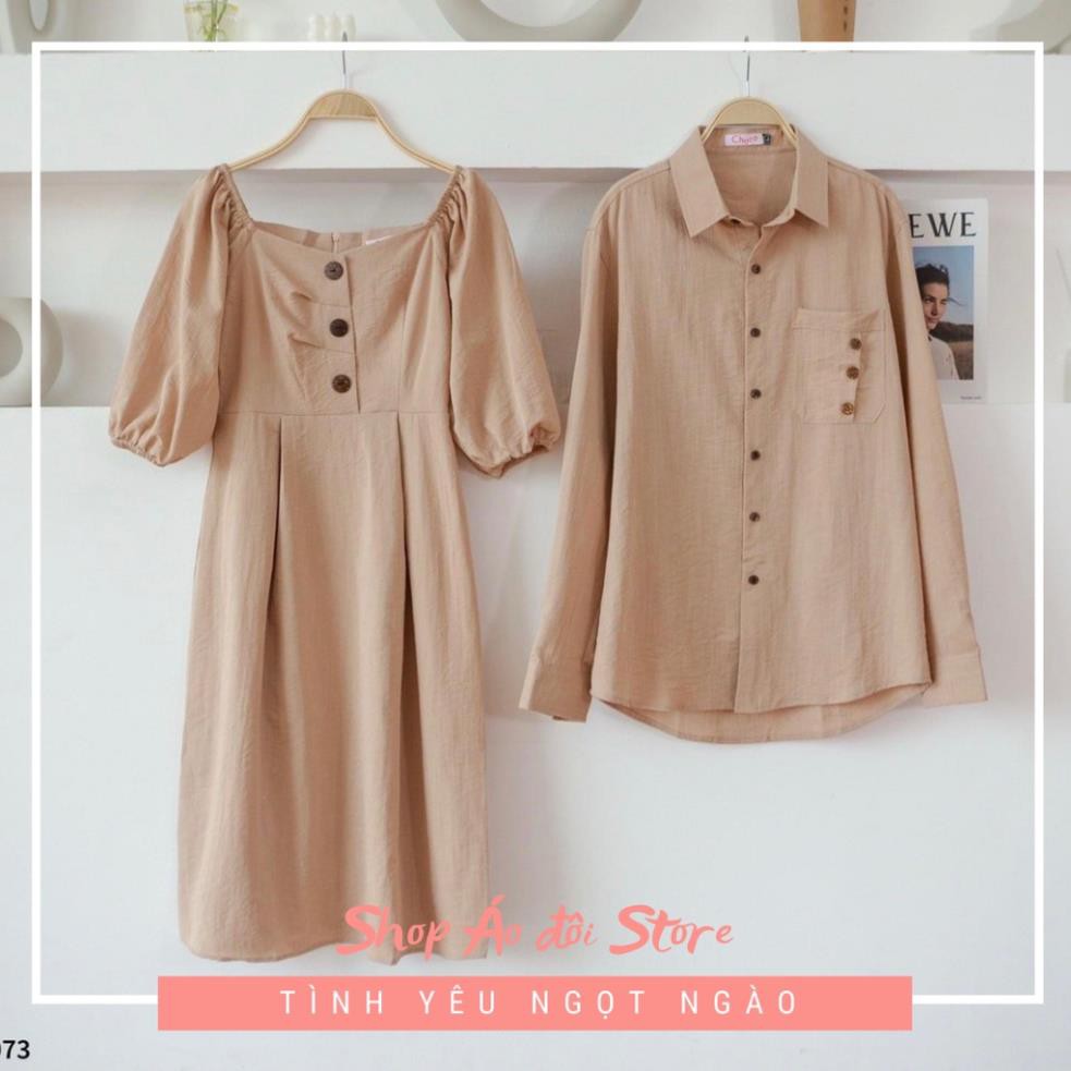 Bộ áo váy sơ mi cặp cao cấp, đồ đôi nam nữ  dễ thương, chất đẹp để chụp hình cưới, đi du lịch