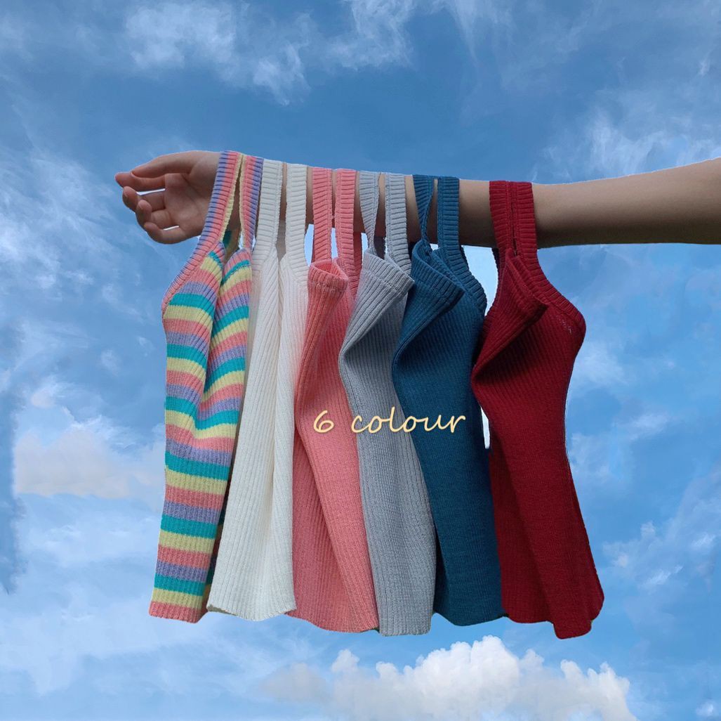 Áo Hai Dây Dệt Kim Kẻ Sọc Cầu Vồng Xinh Xắn Dành Cho Nữ | BigBuy360 - bigbuy360.vn