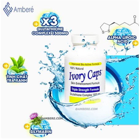 Viên Uống Trắng Da Ivory Caps Triple Strength Formula Glutathione 1500mg 60 viên - Hỗ trợ Trắng Da