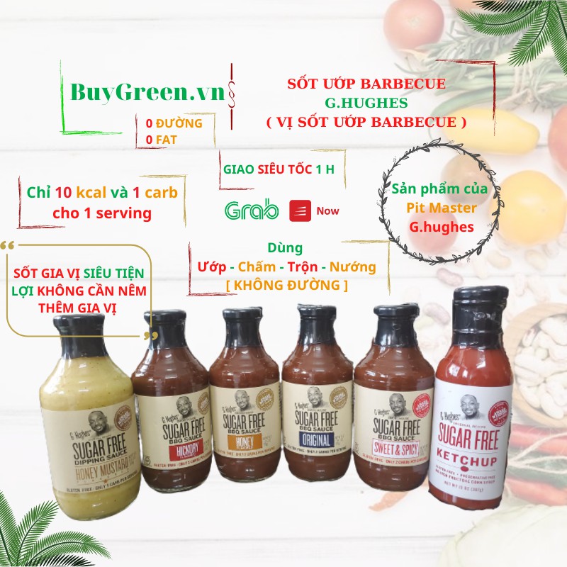 [Mã GROSALEHOT giảm 8% đơn 250K] [SỐT ĂN KIÊNG] G.HUGHES KHÔNG ĐƯỜNG,LOW CARB DÀNH CHO NGƯỜI TẬP GYM,KETO,GIẢM CÂN