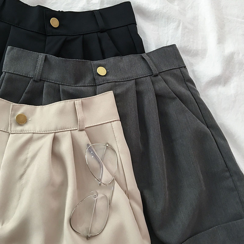 IELGYQuần Short Lưng Cao Dáng Rộng Màu Đen Phong Cách Nhật Bản Thời Trang Cho Nữ