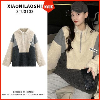 Áo Khoác Lông Cừu Lót Nhung Form Rộng Xinh Xắn Cho Nữ