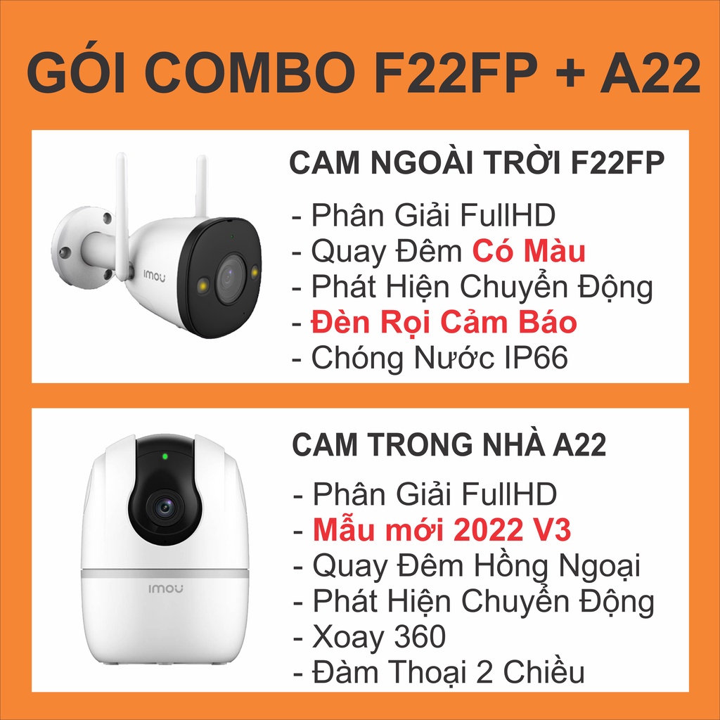 [64Gb] Combo 6 Camera Imou A22 (4) và F22 (2) FullHD Trong Nhà Ngoài Trời - Chính Hãng