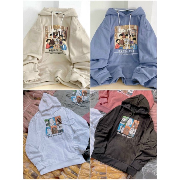 Áo Khoác Nỉ In Bear Gấu Nam Nữ💖FREESHIP RẺ ĐẸP💖Áo Hoodie Hàn Quốc Unisex Chất Thun Tay Dài Kiểu Unisex Couple Jackets