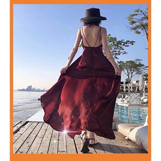 [Sẵn Hànog]♥️Đầm,Váy Maxi Đỏ Xẻ Đùi Cao(ảnh thật)Size S->XL đi biển, chụp ảnh, sống ảo