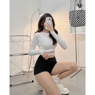 Áo Thun Gân Croptop Cột Dây Eo Tay Dài