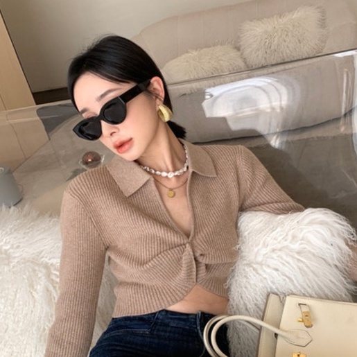 Áo Dệt Kim Dáng Ngắn Hở Rốn Thời Trang Cho Nữ