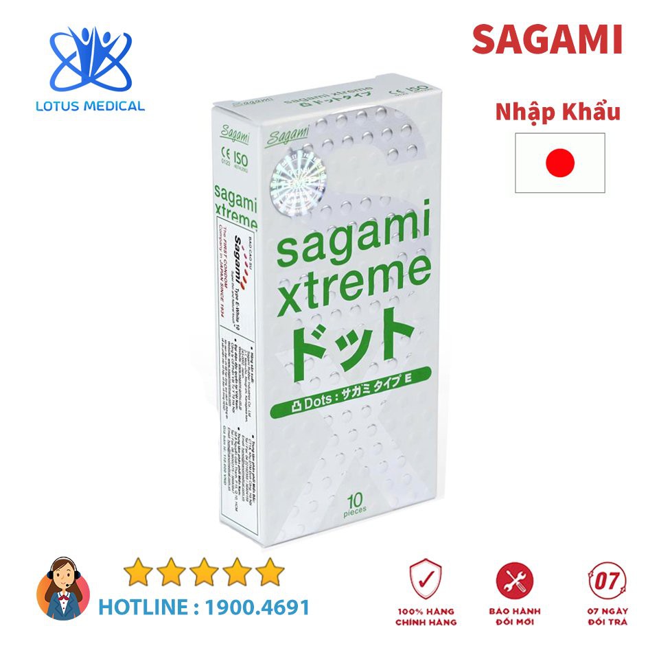 [CHÍNH HÃNG] Hộp 10c bao cao su Gân gai Sagami Extreme White BCSS001