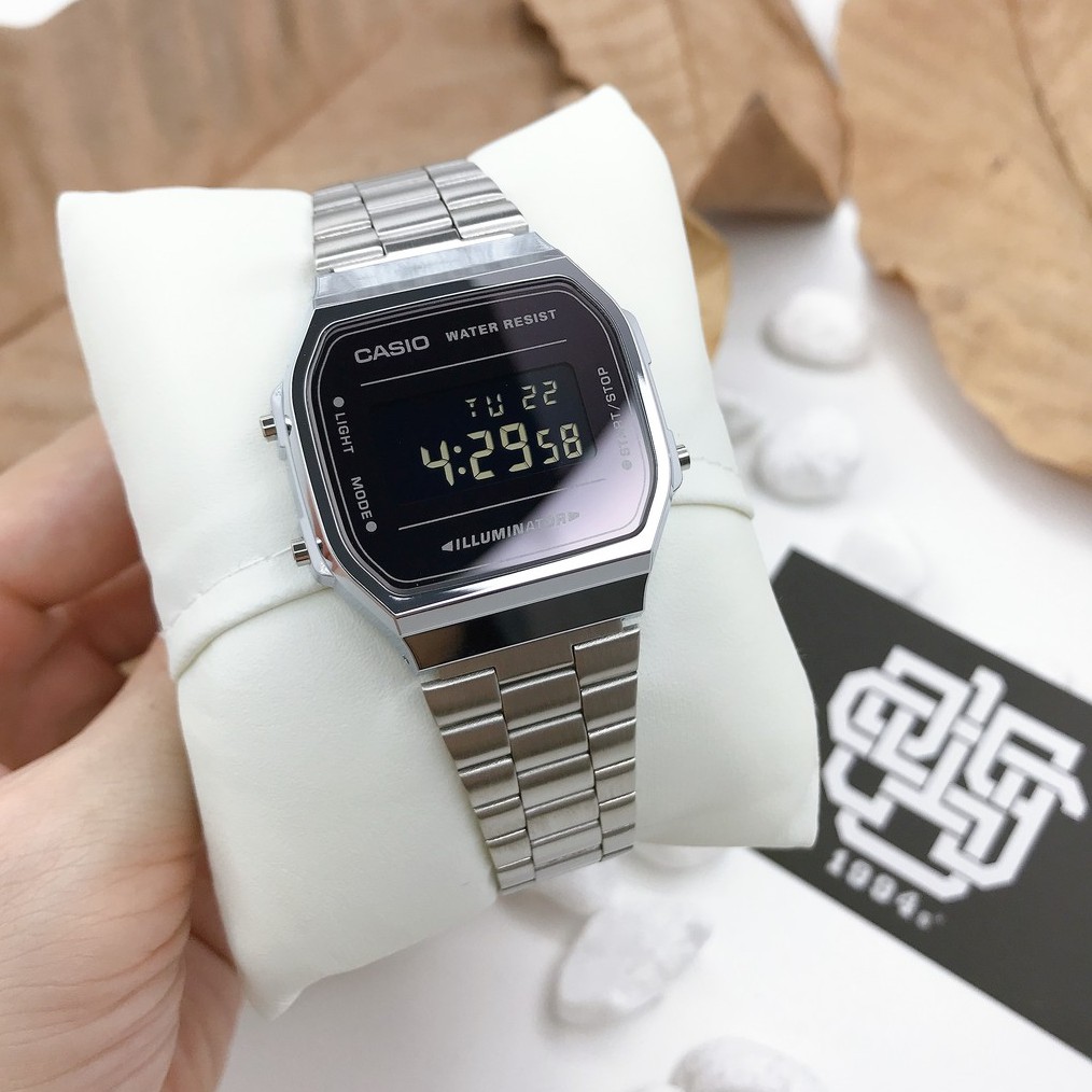 Đồng hồ nam Casio A168 / A168WEM-1 mặt tráng gương, chống nước chính hãng