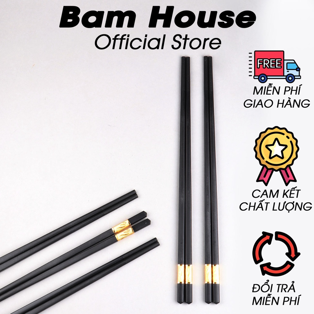Bộ 10 đôi đũa nhựa chịu nhiệt Bam House đuôi hoạ tiết vàng cao cấp DMV05 - Gia dụng bếp
