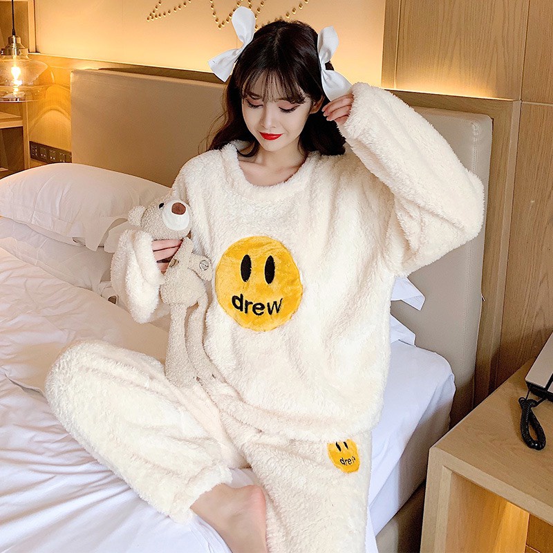 Set bộ nữ nỉ lông cừu hình mặt cười dreww siêu hot | BigBuy360 - bigbuy360.vn