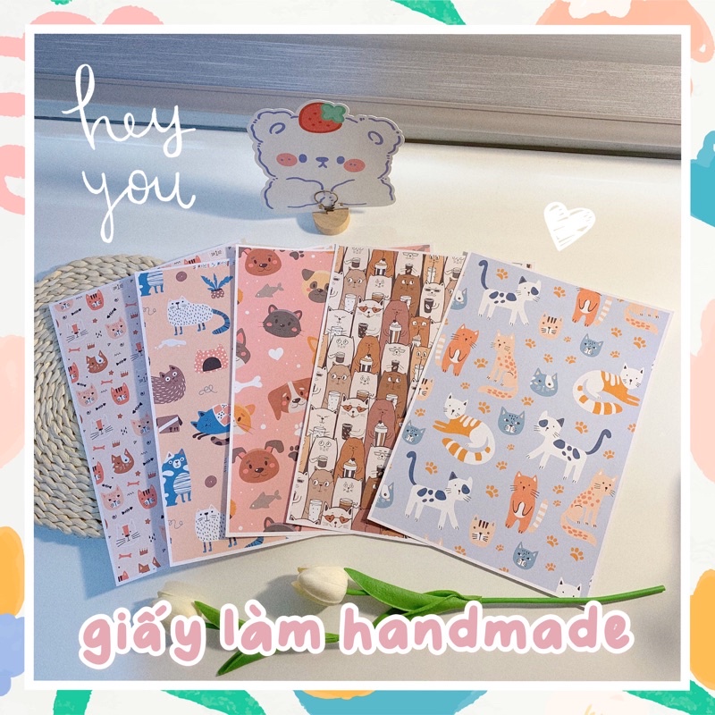 Set 5 giấy bìa hoạ tiết dễ thương làm handmade/túi giấy gói hàng
