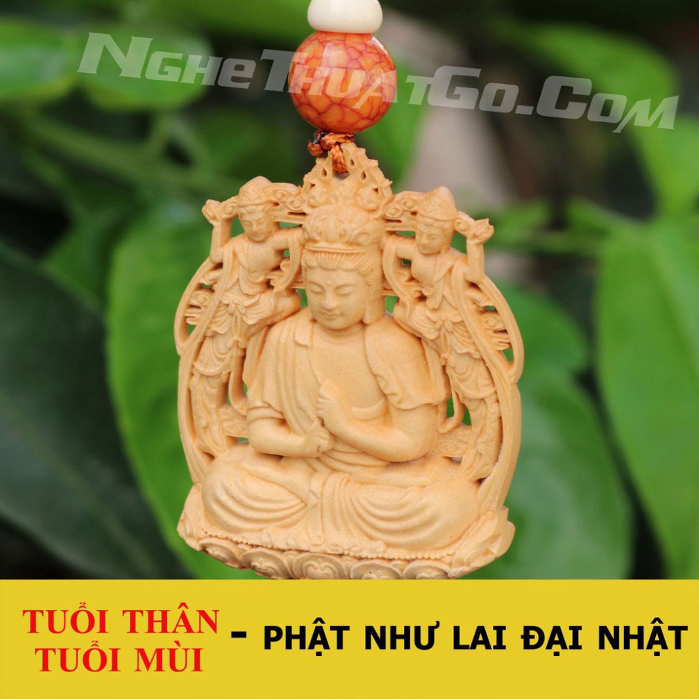 Dây treo xe ô tô tượng Phật Như Lai Đại Nhật bằng gỗ Hoàng Dương -TẶNG 1 VÒNG ĐEO TAY - HÀNG CHUẨN HÌNH CHUẨN