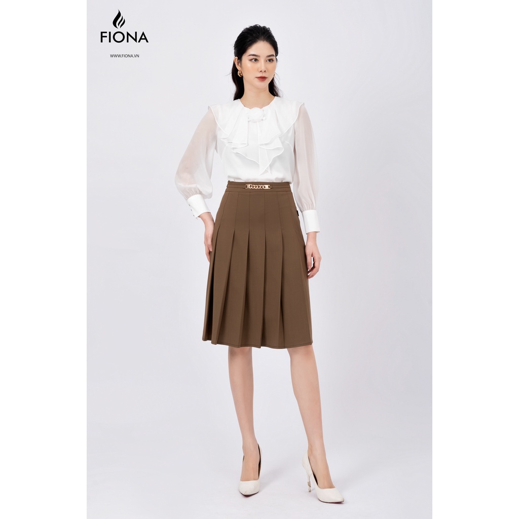 Chân váy nữ xếp ly, chân váy công sở  bấu mí phần trên mặt đai dây xích FIONA F251656