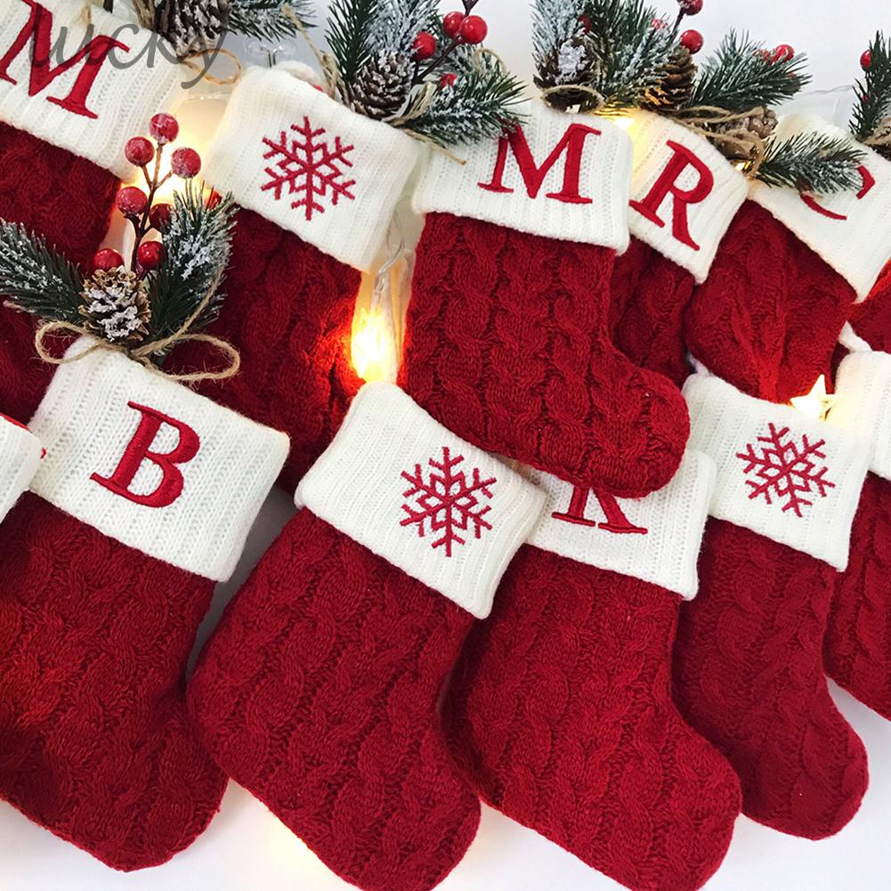 Christmas Socks/Red Snowflake Alphabet Knitting Stocking Christmas-Tree Pendant