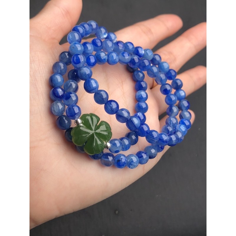 Vòng tay đá kyanite mix cỏ 4 lá nephrite HANMYNGHE