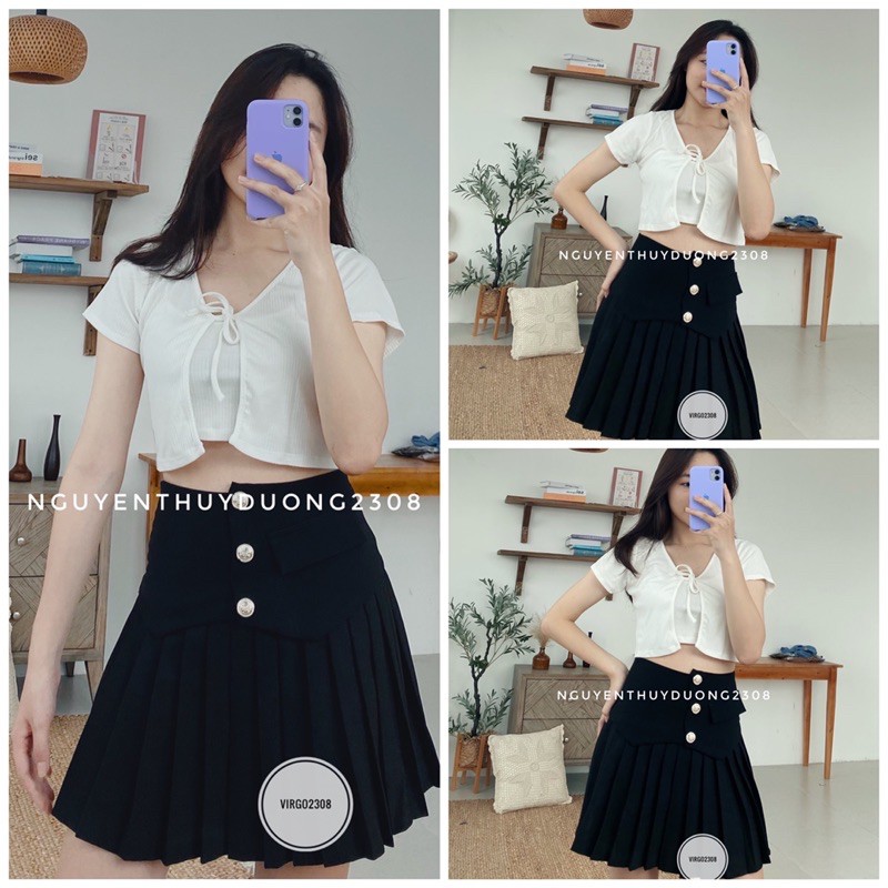 [Ảnh thật/Video/Sẵn]Set áo crotop len tăm siêu xinh hàng Quảng Châu