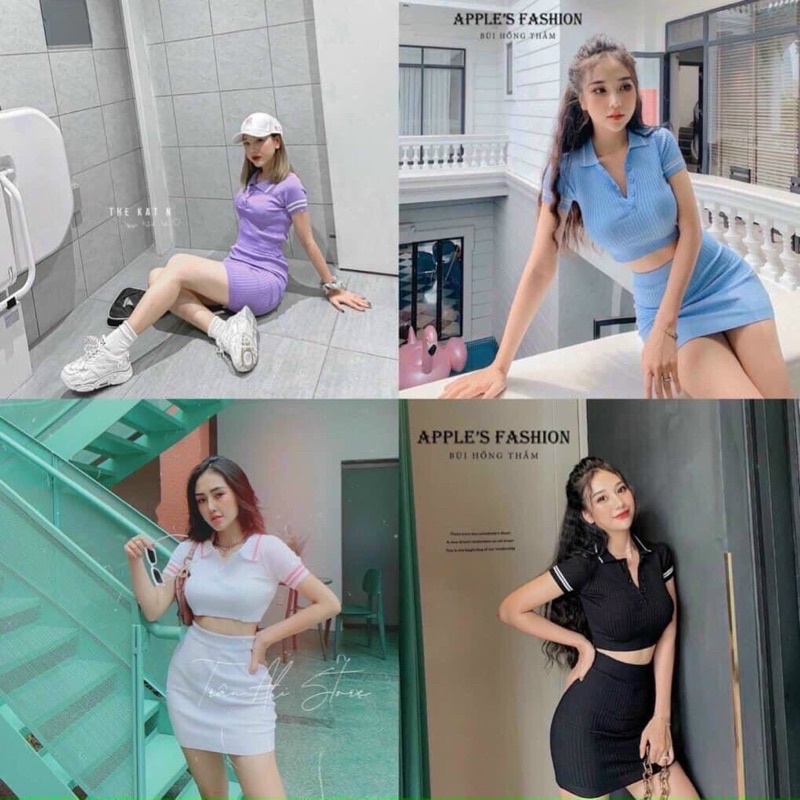 Set Áo Crt + Chân Váy chất Len Tăm Freesize Hottrend 2022