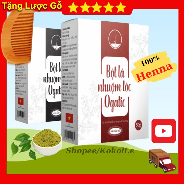 [FreeShip 50k] Bột Lá Nhuộm Tóc Ogatic Thảo Dược Phủ Bạc Tự Nhiên - 50g - 100%Henna Lá Móng, Lá Chàm, Thuốc Nhuộm Tóc