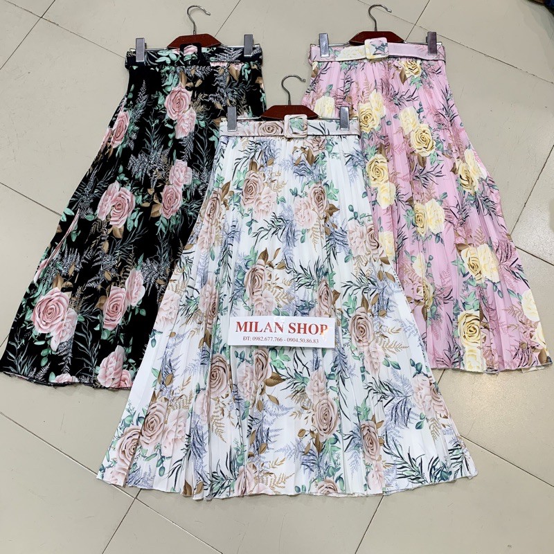 Chân váy hoa xếp ly kèm đai có lót nhiều màu | BigBuy360 - bigbuy360.vn