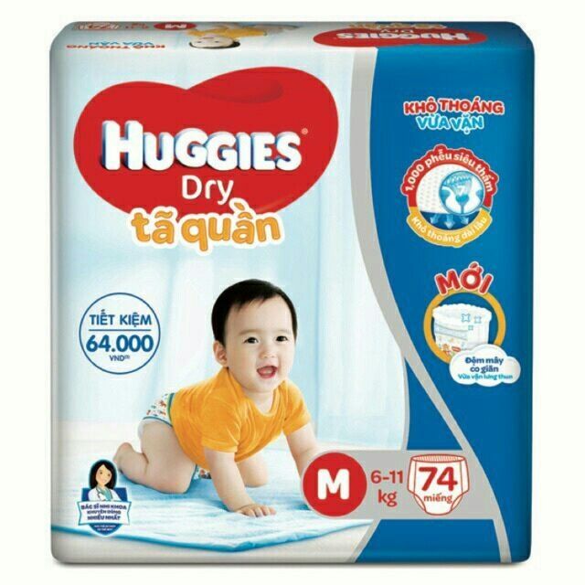 (Cộng miếng)Bỉm quần Huggies M74/L68/XL62/XXL56/M74+8/L68+8 miếng mẫu mới. Huggies