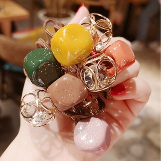 Set 3 cái Dây buộc tóc cài tóc DIY dễ thương đính hạt nhựa vuông handmade cho bạn gái bé gái - Phong cách Hàn Quốc