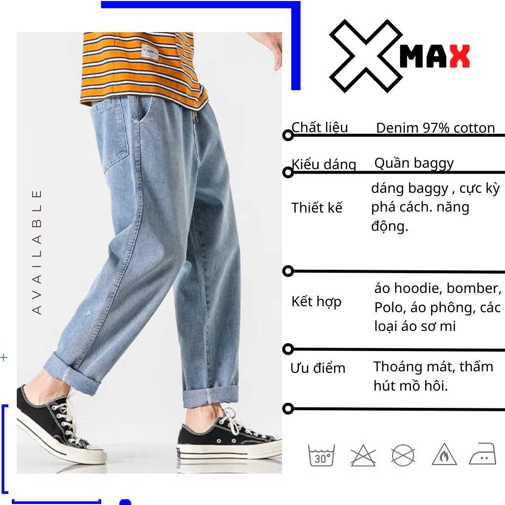 Quần jean nam Baggy màu xanh phom suông, rộng chất bò cao cấp hottrend hàn quốc Xmax B040