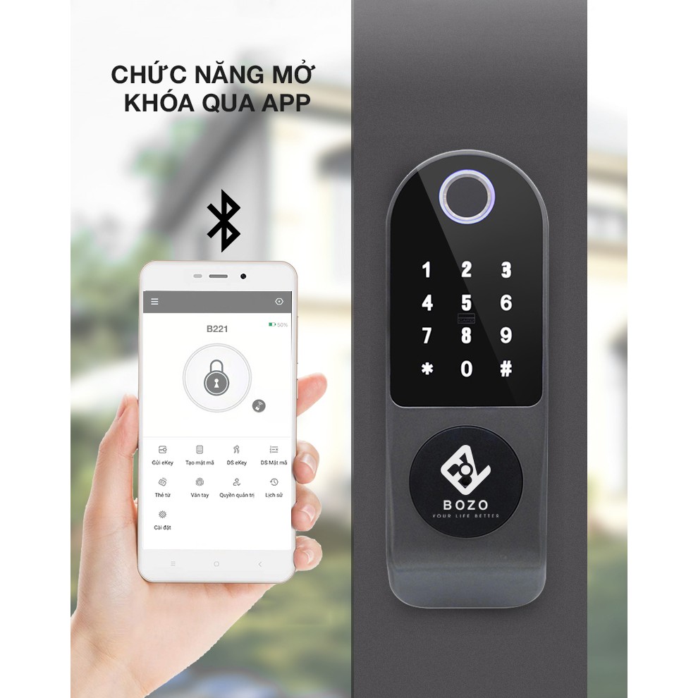 Khóa Cửa Cổng Vân Tay 2 Mặt BOZO B221 DUAL Cao Cấp - Khoa Vân Tay Thông Minh Bảo Hành 24 tháng Chính Hãng