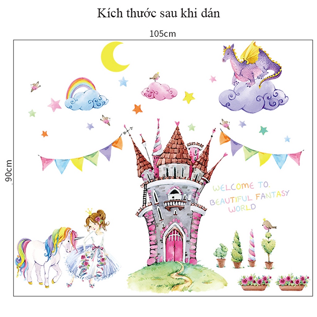 Hình ticker dán tường nhân vật hoạt hình cho bé trang trí phòng, tranh đề can dán tường cho bé