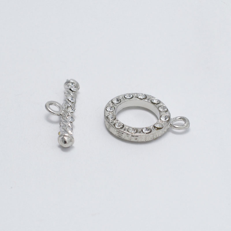 [K19T] Phụ kiện trang sức (DIY) - Chốt khóa Móc chéo kiểu OT tròn vằn nạm đá làm vòng cổ vòng tay