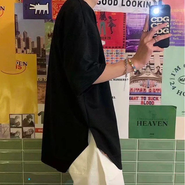 Áo Thun Tay Ngắn Cổ Tròn Xẻ Tà Thời Trang Dành Cho Nam