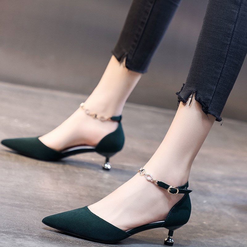 Giày Cao Gót 3cm Đế Thấp Mũi Nhọn 2022 Dễ Phối Đồ Thời Trang Xuân Hè Phong Cách Mới Cho Nữ