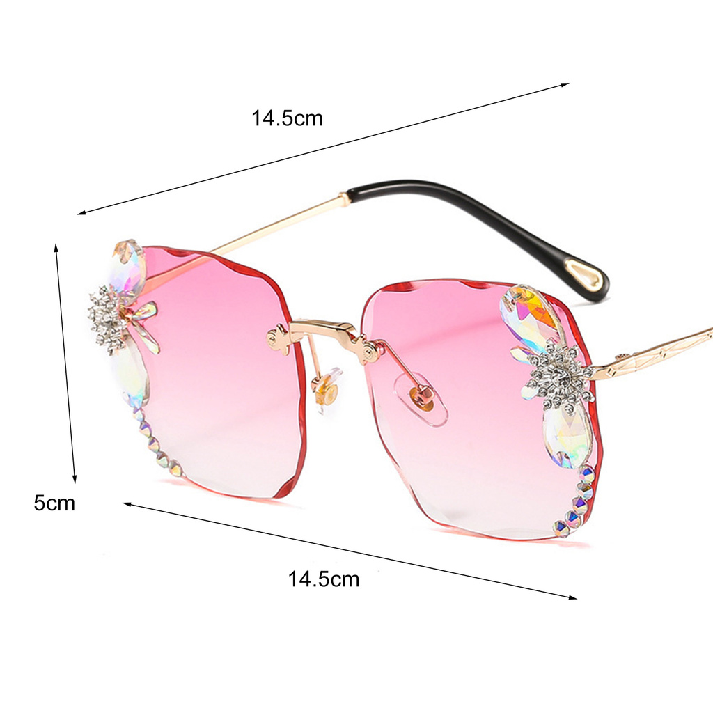 CODseller Women Sunglasses Rhinestones Gradient Color Lens Anti Ultraviolet Rimless Eye Protection Glasses Eyewear for Outdoor