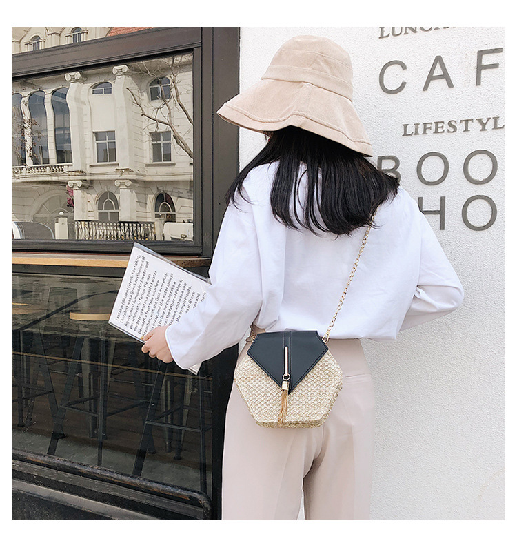 Túi Đeo Chéo JASMIN NOIR Nhỏ Bằng Da PU Và Rơm Hình Lục Giác Thời Trang Cho Nữ