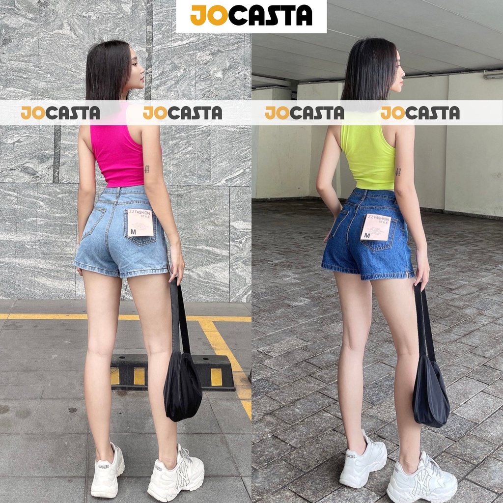 Quần short jeans bò JOCASTA trơn rách cạp lưng đáy siêu cao SH1