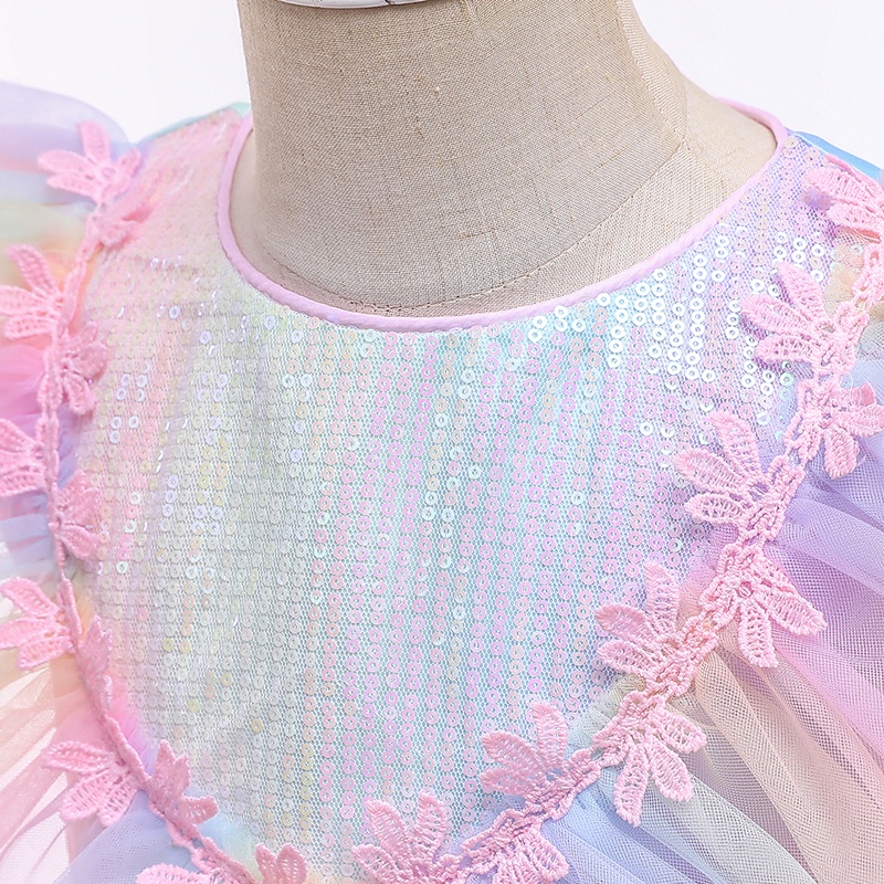 Đầm Công Chúa Phối Ren Đính Kim Sa Nhiều Màu Sắc Cho Bé Gái L5262