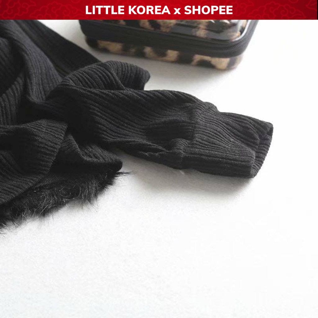 Áo Len Tăm Nữ Dài Tay, Áo Len Nữ Phối Lông Cổ Lọ 3 Phân Dáng Suông Z - LITTLE KOREA