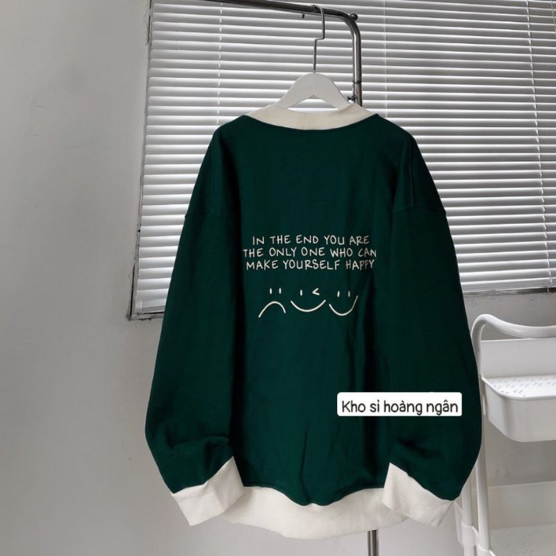 [ SIÊU HOT ] Áo Khoác CARDIGAN Nỉ Mặt Cười W Màu Xanh Viền Trắng Form Rộng Nam Nữ Unisex Ulzzang sihoangngan