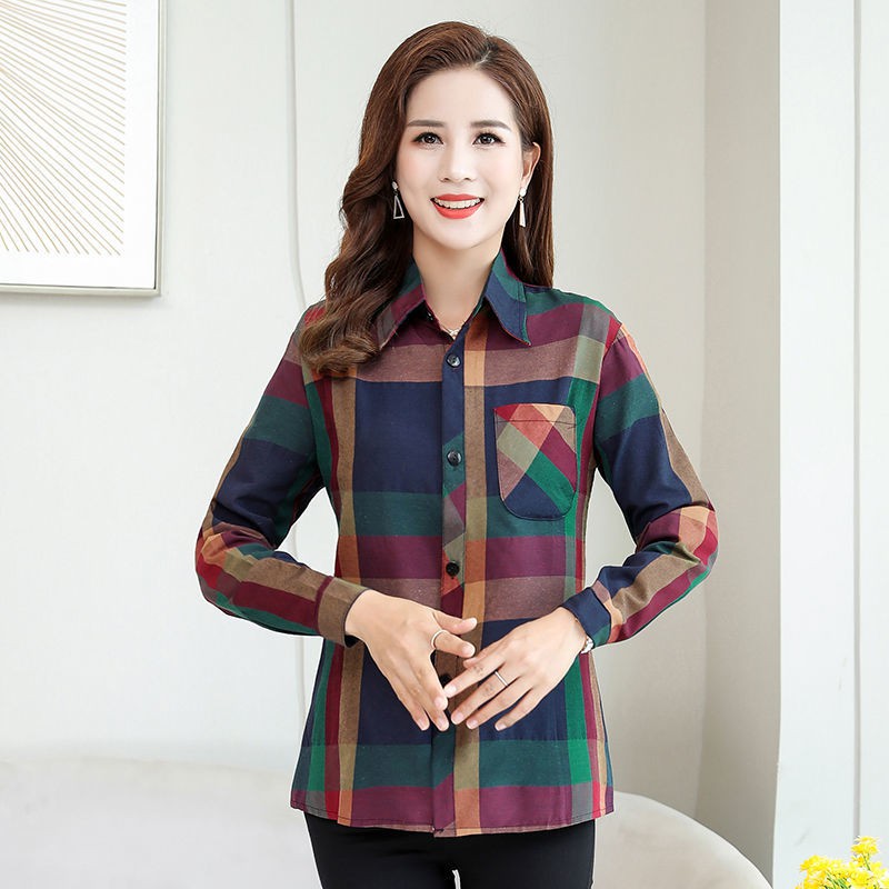 Mới Áo Sơ Mi Cotton Sọc Ca Rô Thời Trang Cho Người Lớn Tuổi