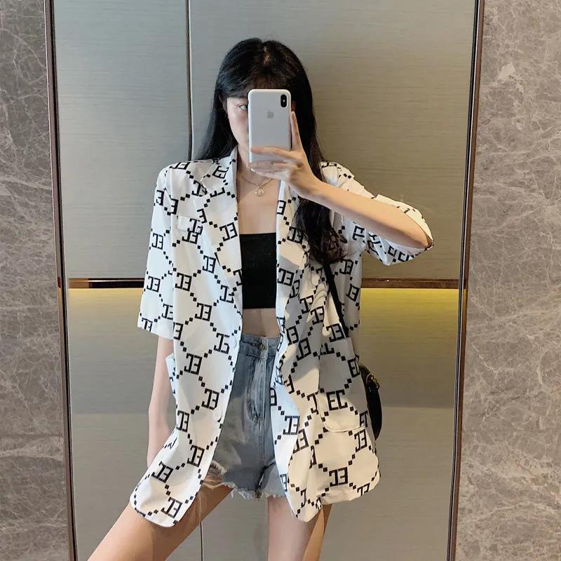 Áo khoác blazer tay ngắn in chữ thời trang mùa hè phong cách hàn quốc dành cho nữ