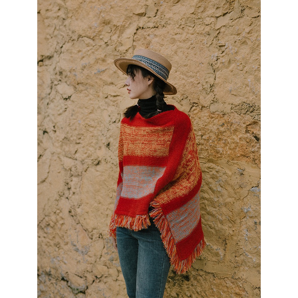 ÁO CHOÀNG LEN BOHO | ÁO LEN BOHO TÔNG MÀU CAM