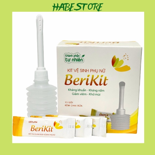 Bộ thụt rửa vệ sinh phụ nữ BeriKit gồm 15 gói muối - kèm chai thụt rửa,kháng khuẩn,kháng nấm,giảm vêm, vệ sinh phụ nữ