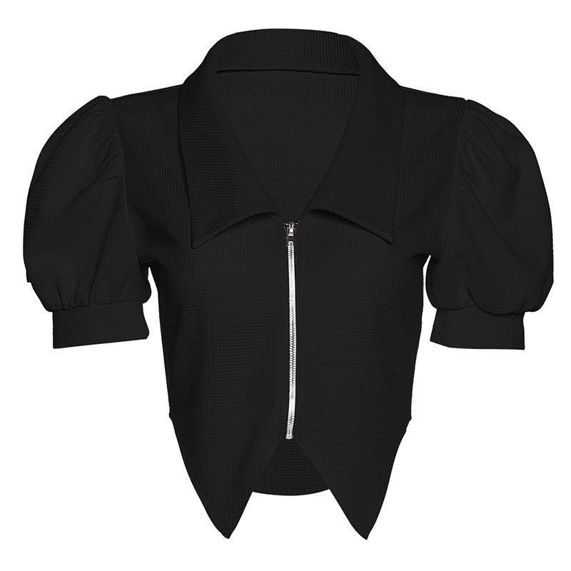 Áo Thun Tay Ngắn Dáng Ôm Màu Sắc Trơn Phối Khóa Kéo Thời Trang Mùa Xuân Cho Nữ