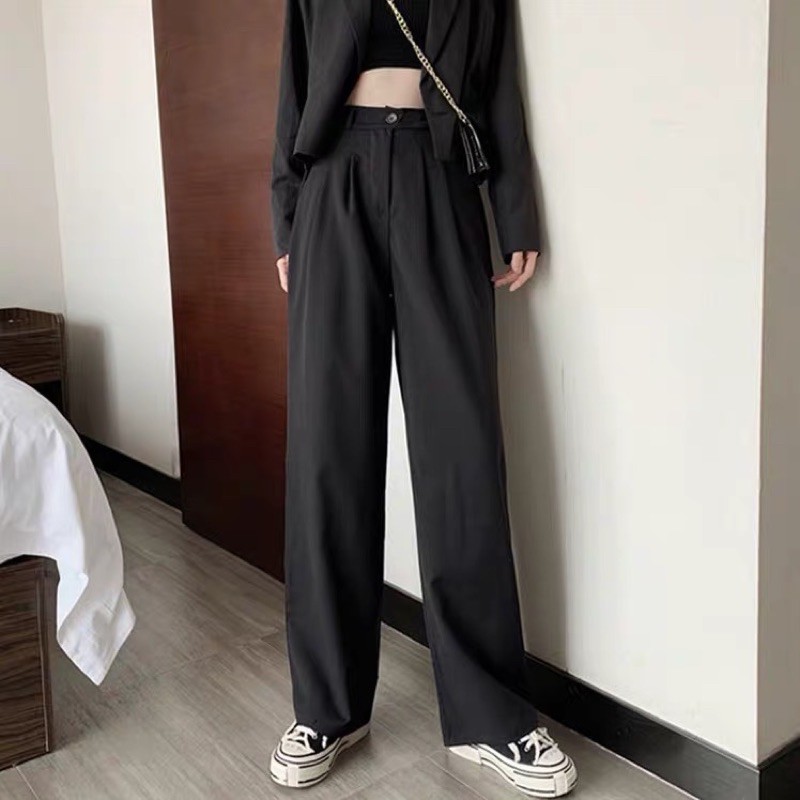 Quần Tây Nữ Simple Pant Lưng Cao Dáng Suông Form Rộng Ống đứng Màu trơn ulzzang Hàn Quốc