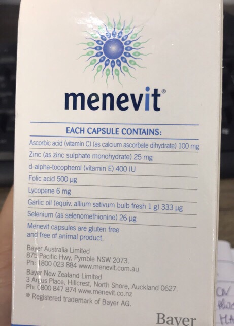 Menevit giúp cải thiện sức khoẻ nam giới. Hàng chemist có bill