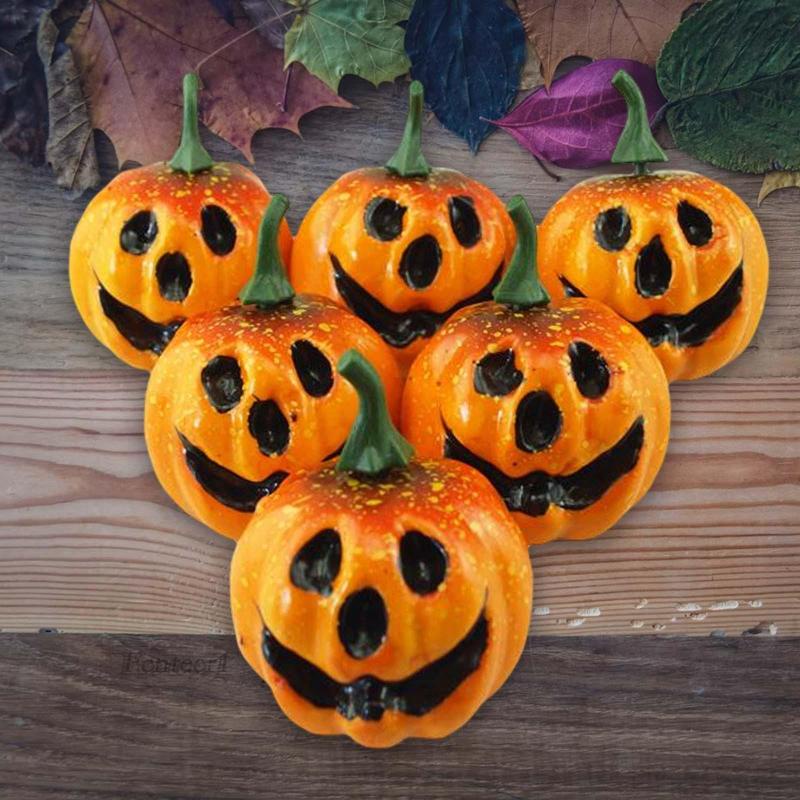 1 [Fenteer] Set 6 Quả Bí Ngô Nhân Tạo Trang Trí Halloween